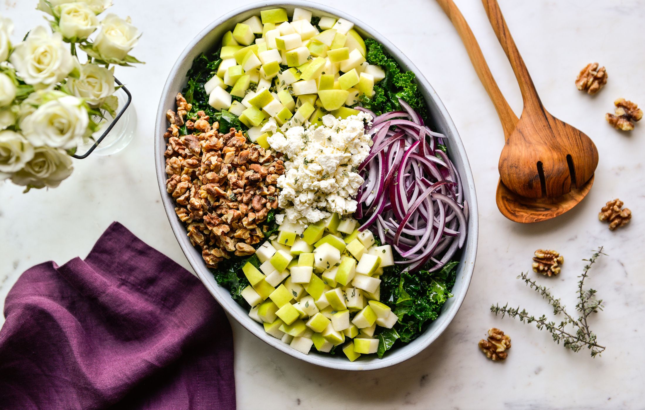 Kale, Apple, and Walnut Salad with CitrusBalsamic Dressing